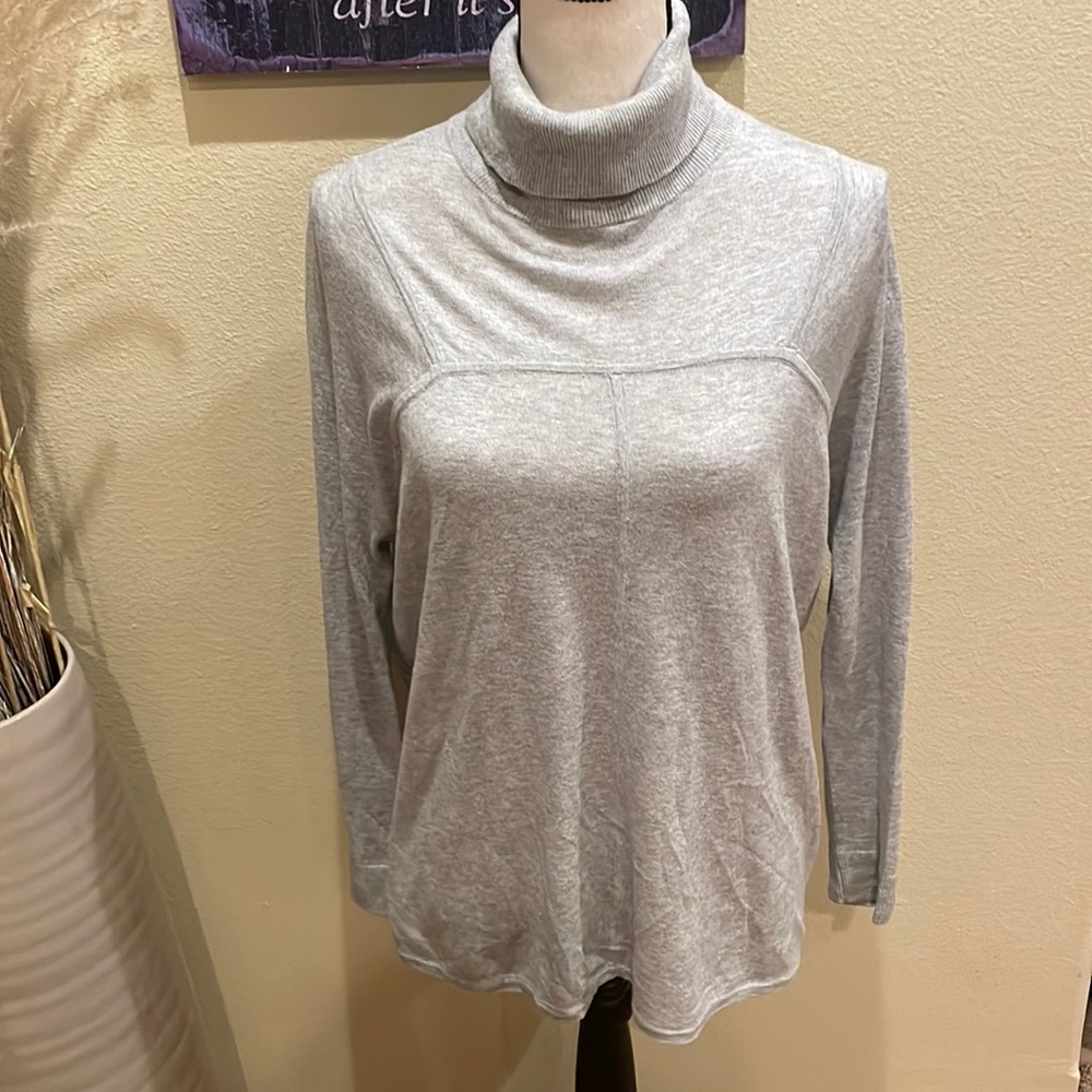 White + Warren Gray Lightweight Cotton Viscose Silk Blend Turtleneck Sweater S